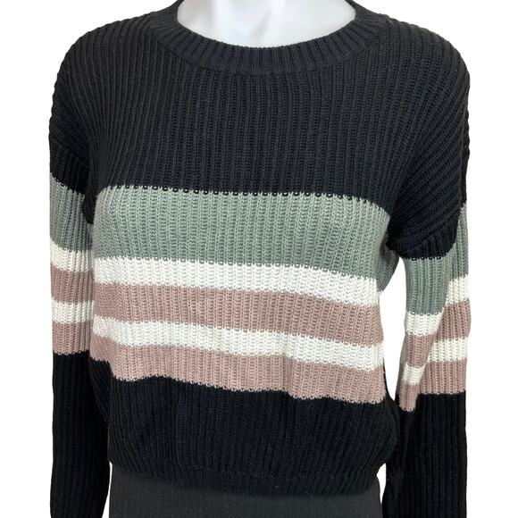 Raffi Cashmere Womens Black Multicolor Stripe  Colorblock Short Sweater Top XS - Picture 4 of 7